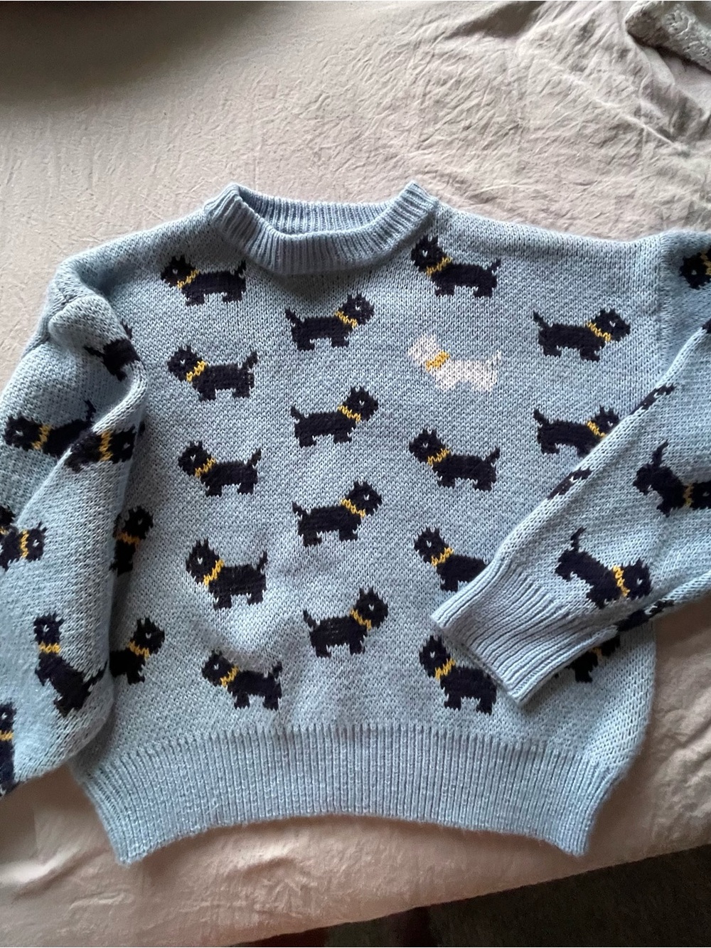 Light Blue Dog Pattern Knit Sweater